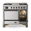 ILVE Majestic III 40-inch Dual Fuel Range with 6 Natural Gas Burner, Griddle and Solid Door Electric Oven in Stainless Steel with Burnished Trim (UMD40FQNR3SSB)