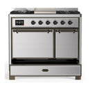 ILVE Majestic III 40-inch Dual Fuel Range with 6 Natural Gas Burner, Griddle and Solid Door Electric Oven in Stainless Steel with Burnished Trim (UMD40FQNR3SSB)