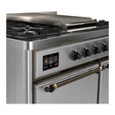 ILVE Majestic III 40-inch Dual Fuel Range with 6 Natural Gas Burner, Griddle and Solid Door Electric Oven in Stainless Steel with Burnished Trim (UMD40FQNR3SSB)