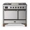 ILVE Majestic III 40-inch Dual Fuel Range with 6 Natural Gas Burner, Griddle and Solid Door Electric Oven in Stainless Steel with Burnished Trim (UMD40FQNR3SSB)