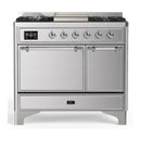 ILVE Majestic III 40-inch Dual Fuel Range with 6 Natural Gas Burner, Griddle and Solid Door Electric Oven in Stainless Steel with Chrome Trim (UMD40FQNR3SSC)