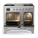 ILVE Majestic III 40-inch Dual Fuel Range with 5 Liquid Propane Burner, Griddle and Solid Door Electric Oven in Stainless Steel with Chrome Trim (UMD40FQNR3SSCLP)