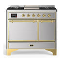 ILVE Majestic III 40-inch Dual Fuel Range with 6 Natural Gas Burner, Griddle and Solid Door Electric Oven in Stainless Steel with Brass Trim (UMD40FQNR3SSG)