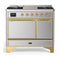 ILVE Majestic III 40-inch Dual Fuel Range with 6 Natural Gas Burner, Griddle and Solid Door Electric Oven in Stainless Steel with Brass Trim (UMD40FQNR3SSG)