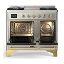 ILVE Majestic III 40-inch Dual Fuel Range with 6 Natural Gas Burner, Griddle and Solid Door Electric Oven in Stainless Steel with Brass Trim (UMD40FQNR3SSG)