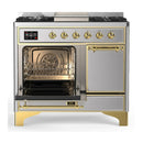 ILVE Majestic III 40-inch Dual Fuel Range with 5 Liquid Propane Burner, Griddle and Solid Door Electric Oven in Stainless Steel with Brass Trim (UMD40FQNR3SSGLP)