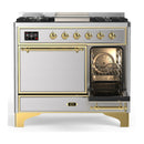 ILVE Majestic III 40-inch Dual Fuel Range with 5 Liquid Propane Burner, Griddle and Solid Door Electric Oven in Stainless Steel with Brass Trim (UMD40FQNR3SSGLP)