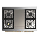 ILVE Majestic III 40-inch Dual Fuel Range with 6 Natural Gas Burner, Griddle and Solid Door Electric Oven in Stainless Steel with Brass Trim (UMD40FQNR3SSG)
