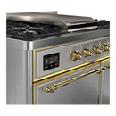 ILVE Majestic III 40-inch Dual Fuel Range with 6 Natural Gas Burner, Griddle and Solid Door Electric Oven in Stainless Steel with Brass Trim (UMD40FQNR3SSG)