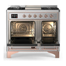 ILVE Majestic III 40-inch Dual Fuel Range with 5 Liquid Propane Burner, Griddle and Solid Door Electric Oven in Stainless Steel with Copper Trim (UMD40FQNR3SSPLP)