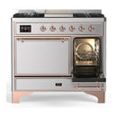 ILVE Majestic III 40-inch Dual Fuel Range with 5 Liquid Propane Burner, Griddle and Solid Door Electric Oven in Stainless Steel with Copper Trim (UMD40FQNR3SSPLP)