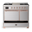 ILVE Majestic III 40-inch Dual Fuel Range with 5 Liquid Propane Burner, Griddle and Solid Door Electric Oven in Stainless Steel with Copper Trim (UMD40FQNR3SSPLP)