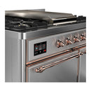 ILVE Majestic III 40-inch Dual Fuel Range with 5 Liquid Propane Burner, Griddle and Solid Door Electric Oven in Stainless Steel with Copper Trim (UMD40FQNR3SSPLP)