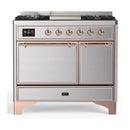 ILVE Majestic III 40-inch Dual Fuel Range with 5 Liquid Propane Burner, Griddle and Solid Door Electric Oven in Stainless Steel with Copper Trim (UMD40FQNR3SSPLP)