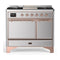 ILVE Majestic III 40-inch Dual Fuel Range with 5 Liquid Propane Burner, Griddle and Solid Door Electric Oven in Stainless Steel with Copper Trim (UMD40FQNR3SSPLP)