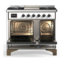 ILVE Majestic III 40-inch Dual Fuel Range with 5 Liquid Propane Burner, Griddle and Solid Door Electric Oven in White with Burnished Trim (UMD40FQNR3WHBLP)