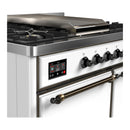 ILVE Majestic III 40-inch Dual Fuel Range with 5 Liquid Propane Burner, Griddle and Solid Door Electric Oven in White with Burnished Trim (UMD40FQNR3WHBLP)