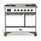 ILVE Majestic III 40-inch Dual Fuel Range with 6 Natural Gas Burner, Griddle and Solid Door Electric Oven in White with Burnished Trim (UMD40FQNR3WHB)