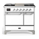 ILVE Majestic III 40-inch Dual Fuel Range with 6 Natural Gas Burner, Griddle and Solid Door Electric Oven in White with Chrome Trim (UMD40FQNR3WHC)