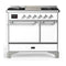 ILVE Majestic III 40-inch Dual Fuel Range with 6 Natural Gas Burner, Griddle and Solid Door Electric Oven in White with Chrome Trim (UMD40FQNR3WHC)