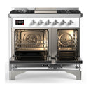 ILVE Majestic III 40-inch Dual Fuel Range with 5 Liquid Propane Burner, Griddle and Solid Door Electric Oven in White with Chrome Trim (UMD40FQNR3WHCLP)