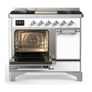 ILVE Majestic III 40-inch Dual Fuel Range with 6 Natural Gas Burner, Griddle and Solid Door Electric Oven in White with Chrome Trim (UMD40FQNR3WHC)