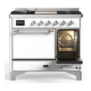 ILVE Majestic III 40-inch Dual Fuel Range with 5 Liquid Propane Burner, Griddle and Solid Door Electric Oven in White with Chrome Trim (UMD40FQNR3WHCLP)