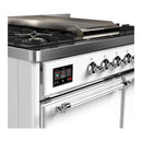 ILVE Majestic III 40-inch Dual Fuel Range with 6 Natural Gas Burner, Griddle and Solid Door Electric Oven in White with Chrome Trim (UMD40FQNR3WHC)