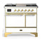 ILVE Majestic III 40-inch Dual Fuel Range with 6 Natural Gas Burner, Griddle and Solid Door Electric Oven in White with Brass Trim (UMD40FQNR3WHG)