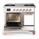 ILVE Majestic III 40-inch Dual Fuel Range with 5 Liquid Propane Burner, Griddle and Solid Door Electric Oven in White with Copper Trim (UMD40FQNR3WHPLP)