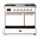 ILVE Majestic III 40-inch Dual Fuel Range with 5 Liquid Propane Burner, Griddle and Solid Door Electric Oven in White with Copper Trim (UMD40FQNR3WHPLP)