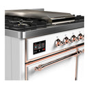 ILVE Majestic III 40-inch Dual Fuel Range with 6 Natural Gas Burner, Griddle and Solid Door Electric Oven in White with Copper Trim (UMD40FQNR3WHP)