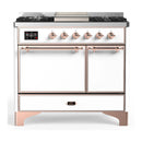 ILVE Majestic III 40-inch Dual Fuel Range with 5 Liquid Propane Burner, Griddle and Solid Door Electric Oven in White with Copper Trim (UMD40FQNR3WHPLP)