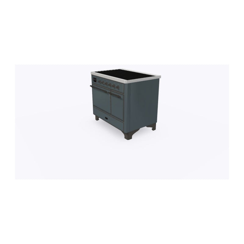 ILVE 40-Inch Majestic II Series Freestanding Electric Double Solid Door Oven Range with 6 Elements in Blue Grey with Bronze Trim (UMDI10QNS3BGB)