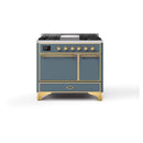 ILVE 40-Inch Majestic II Series Freestanding Electric Double Solid Door Oven Range with 6 Elements in Blue Grey with Brass Trim (UMDI10QNS3BGG)