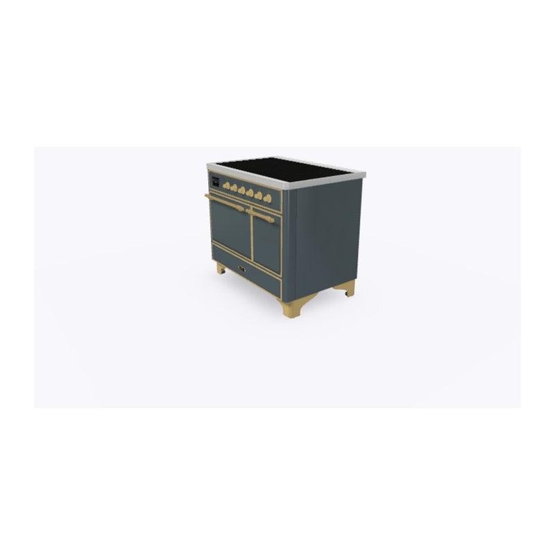ILVE 40-Inch Majestic II Series Freestanding Electric Double Solid Door Oven Range with 6 Elements in Blue Grey with Brass Trim (UMDI10QNS3BGG)