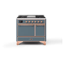 ILVE 40-Inch Majestic II Series Freestanding Electric Double Solid Door Oven Range with 6 Elements in Blue Grey with Copper Trim (UMDI10QNS3BGP)