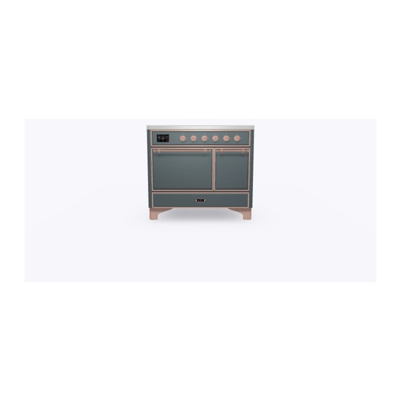 ILVE 40-Inch Majestic II Series Freestanding Electric Double Solid Door Oven Range with 6 Elements in Blue Grey with Copper Trim (UMDI10QNS3BGP)