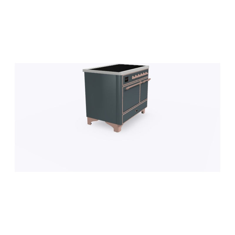 ILVE 40-Inch Majestic II Series Freestanding Electric Double Solid Door Oven Range with 6 Elements in Blue Grey with Copper Trim (UMDI10QNS3BGP)