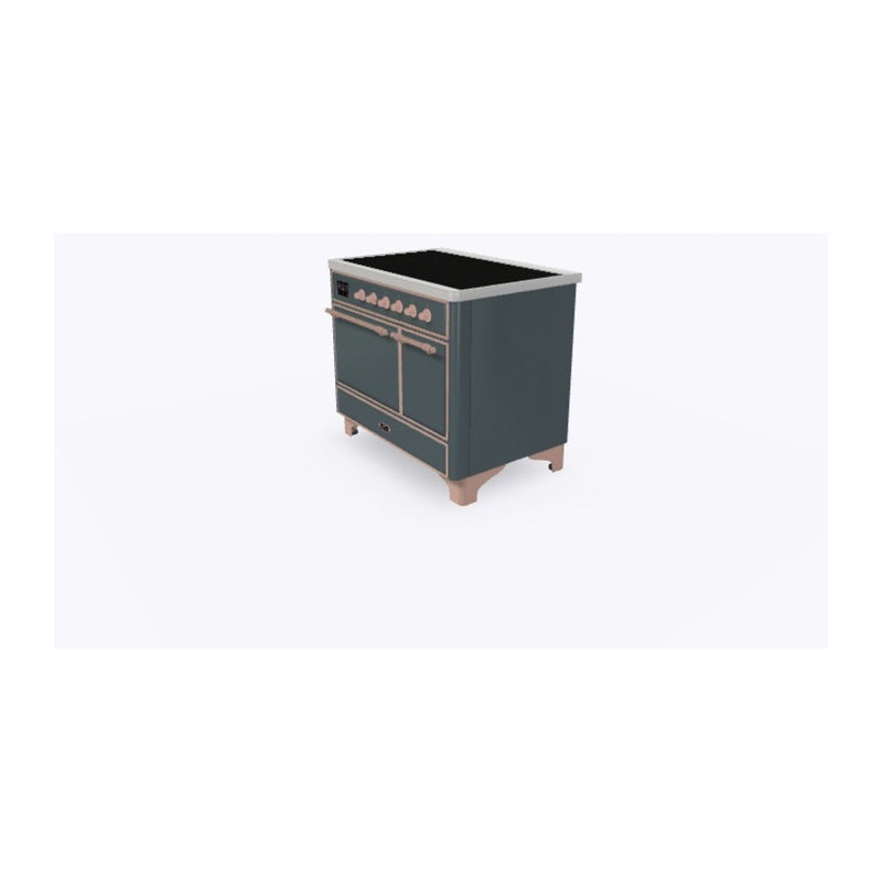 ILVE 40-Inch Majestic II Series Freestanding Electric Double Solid Door Oven Range with 6 Elements in Blue Grey with Copper Trim (UMDI10QNS3BGP)