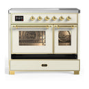 ILVE Majestic III 40-Inch Induction Range with 6 Induction Elements and Triple Glass Door Electric Oven in Antique White with Brass Trim (UMDIB40NR3AWG)