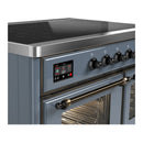 ILVE Majestic III 40-Inch Induction Range with 6 Induction Elements and Triple Glass Door Electric Oven in Blue Grey with Burnished Trim (UMDIB40NR3BGB)