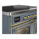 ILVE Majestic III 40-Inch Induction Range with 6 Induction Elements and Triple Glass Door Electric Oven in Blue Grey with Brass Trim (UMDIB40NR3BGG)