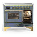 ILVE Majestic III 40-Inch Induction Range with 6 Induction Elements and Triple Glass Door Electric Oven in Blue Grey with Brass Trim (UMDIB40NR3BGG)
