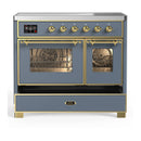 ILVE Majestic III 40-Inch Induction Range with 6 Induction Elements and Triple Glass Door Electric Oven in Blue Grey with Brass Trim (UMDIB40NR3BGG)