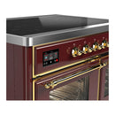 ILVE Majestic III 40-Inch Induction Range with 6 Induction Elements and Triple Glass Door Electric Oven in Burgundy with Brass Trim (UMDIB40NR3BUG)