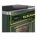 ILVE Majestic III 40-Inch Induction Range with 6 Induction Elements and Triple Glass Door Electric Oven in Emerald Green with Brass Trim (UMDIB40NR3EGG)