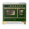 ILVE Majestic III 40-Inch Induction Range with 6 Induction Elements and Triple Glass Door Electric Oven in Emerald Green with Brass Trim (UMDIB40NR3EGG)