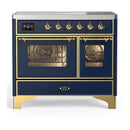 ILVE Majestic III 40-Inch Induction Range with 6 Induction Elements and Triple Glass Door Electric Oven in Mightnight Blue with Brass Trim (UMDIB40NR3MBG)
