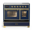 ILVE Majestic III 40-Inch Induction Range with 6 Induction Elements and Triple Glass Door Electric Oven in Mightnight Blue with Brass Trim (UMDIB40NR3MBG)